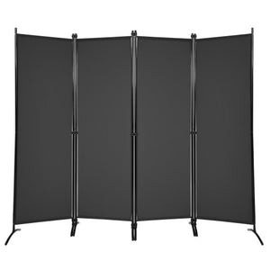 4-Panel  Room Divider with Steel Frame-Black