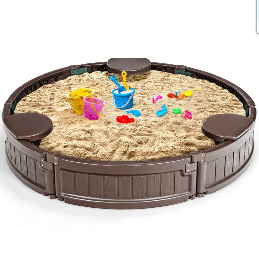 Sandbox with Built-in Corner Seat and Cover-Brown