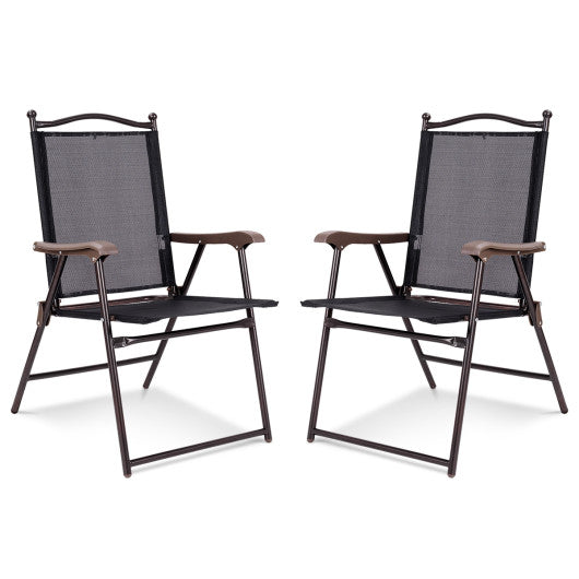 Set of 2 Patio Folding Sling Back Camping Deck Chairs-Black