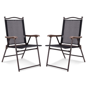 Set of 2 Patio Folding Sling Back Camping Deck Chairs-Black