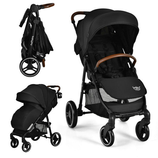 5-Point Harness Lightweight Infant Stroller with Foot Cover and Adjustable Backrest-Black