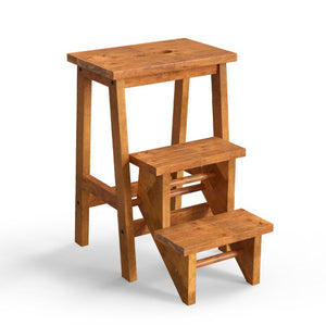 3-in-1 Rubber Wood Step Stool with Convenient Handle-Natural
