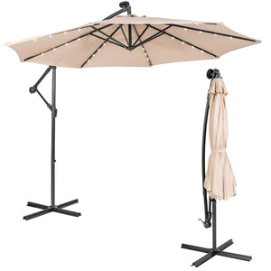 10 Feet Patio Solar Powered Cantilever Umbrella with Tilting System-Beige