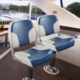 2 Pieces Low Back Boat Seat Set with Sponge Padding and Aluminum Hinges-Blue