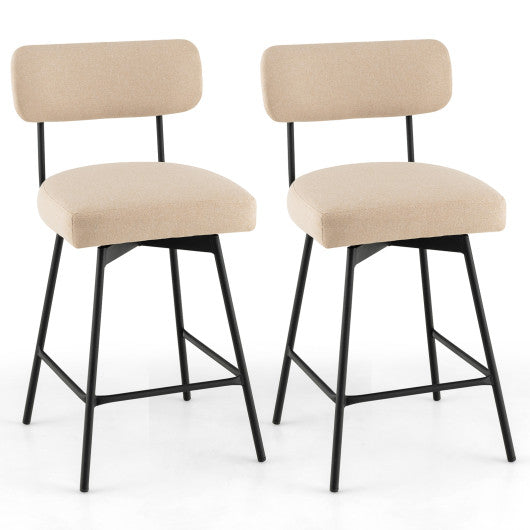 25" 2-Piece Modern Upholstered Bar Stools with Back and Footrests-Beige