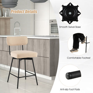 25" 2-Piece Modern Upholstered Bar Stools with Back and Footrests-Beige