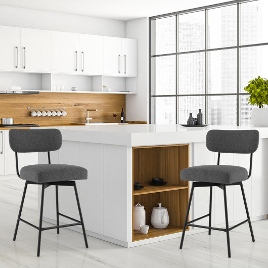 25" 2-Piece Modern Upholstered Bar Stools with Back and Footrests-Gray