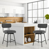 25" 2-Piece Modern Upholstered Bar Stools with Back and Footrests-Gray