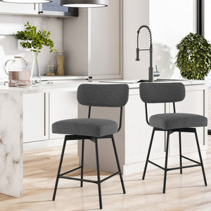 25" 2-Piece Modern Upholstered Bar Stools with Back and Footrests-Gray