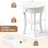 2-Tier Wood Round End Table with Open Drawer-White