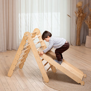 2in1 Montessori Climbing Set: Triangle Ladder + Slide Board/Ramp – Beige