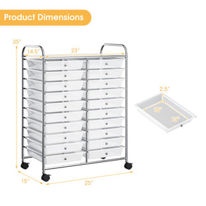 20 Drawers Storage Rolling Cart Studio Organizer-Clear