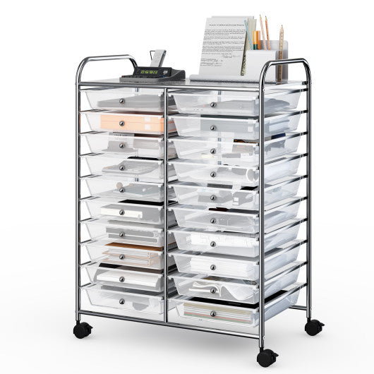 20 Drawers Storage Rolling Cart Studio Organizer-Clear