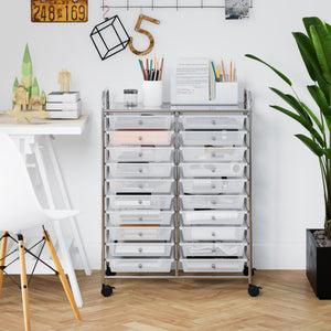20 Drawers Storage Rolling Cart Studio Organizer-Clear