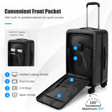 20 Inch Carry-on Luggage PC Hardside Suitcase TSA Lock with Front Pocket and USB Port-Black