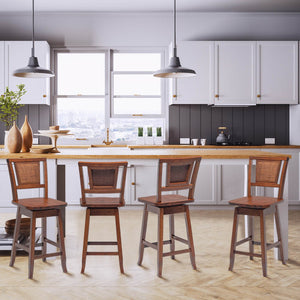 2 Pieces 24.5 Inch Bar Stools with Rattan Back and Swivel Seat