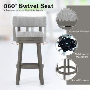27/31 Inch Swivel Bar Stool with Upholstered Back Seat and Footrest-27 inches