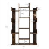 Tree-Shaped Bookshelf with 13 Compartments-Rustic Brown