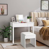 Vanity Makeup Dressing Table Set with Flip Top Mirror and Cushioned Stool-White
