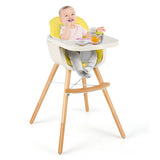 3-in-1 Convertible Wooden High Chair with Cushion-Yellow