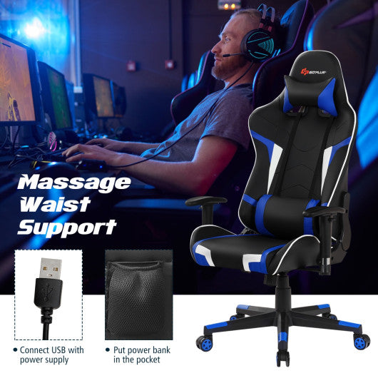 Reclining Swivel Massage Gaming Chair with Lumbar Support-Blue