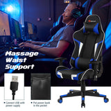 Reclining Swivel Massage Gaming Chair with Lumbar Support-Blue