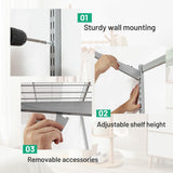 Custom Closet Organizer Kit 3 to 5 Feet Wall-Mounted Closet System with Hang Rod-Gray