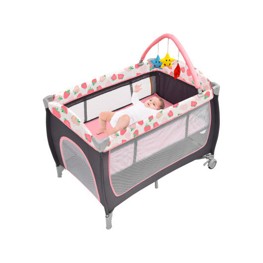3-in-1 Portable Baby Playard with Zippered Door and Toy Bar
