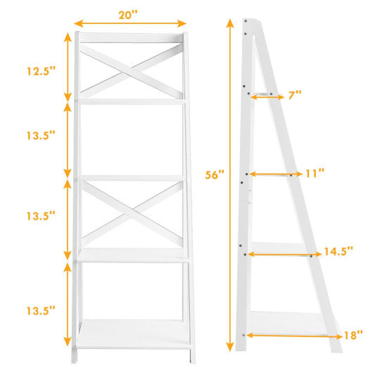 2 Pieces 4-Tier Wood Display Storage Bookshelf Set-White