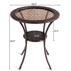 Round Rattan Wicker Coffee Table with Lower Shelf