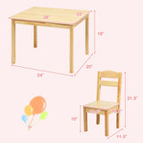 5 pcs Kids Pine Wood Table Chair Set-Natural