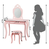 Kids Princess Makeup Dressing Play Table Set with Mirror -Pink