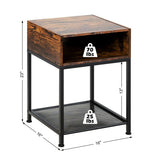 Industrial Nightstand End Side Table with Mesh Shelf