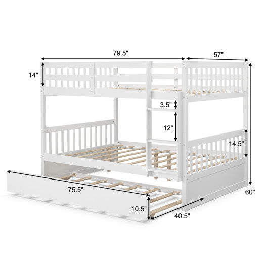 Full over Full Bunk Bed Platform Wood Bed with Ladder-White