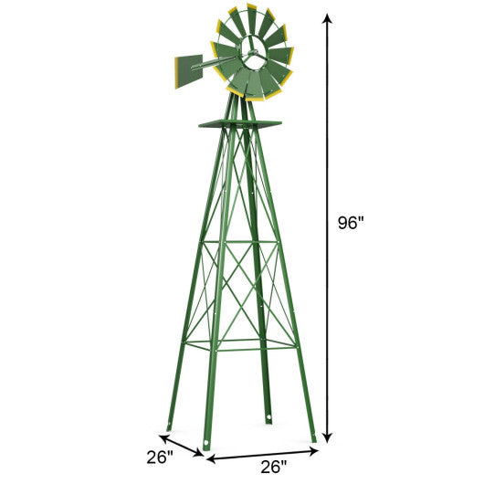 8 Feet Windmill Metal Ornamental Wind Wheel Weather Resistant-Green