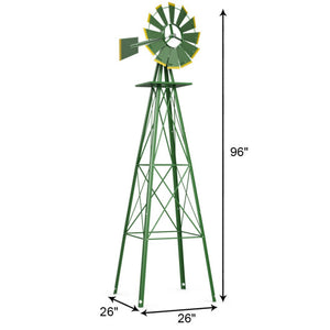8 Feet Windmill Metal Ornamental Wind Wheel Weather Resistant-Green