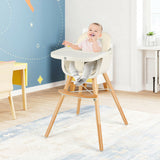 3-in-1 Convertible Wooden High Chair with Cushion-Beige