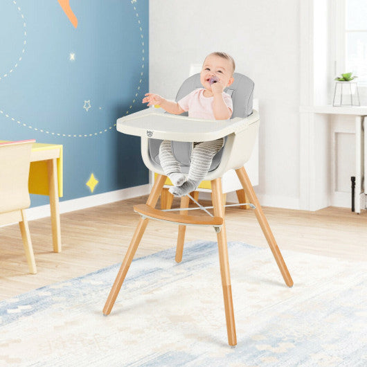 3-in-1 Convertible Wooden High Chair with Cushion-Gray