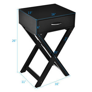 Design Sofa Side Table with X-Shape Drawer for Living Room Bedroom-Black
