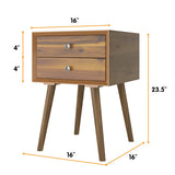 Wooden Nightstand Mid-Century End Side Table with 2 Storage Drawers-Natural