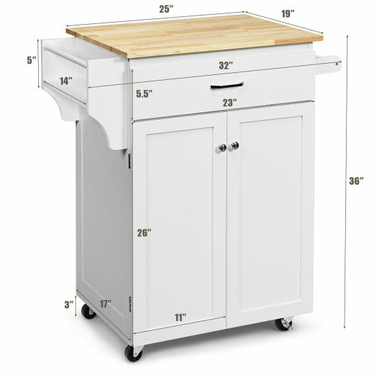 Utility Rolling Storage Cabinet Kitchen Island Cart with Spice Rack-White
