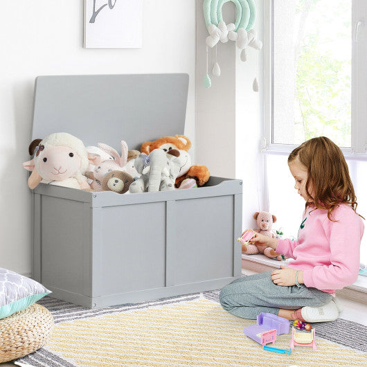 Safety Hinge Wooden Chest Organizer Toy Storage Box-Gray