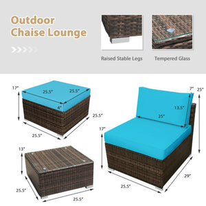 5 Pieces Patio Rattan Furniture Set with Cushioned Armless Sofa-Turquoise