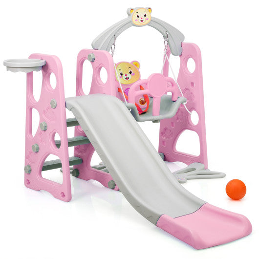 3 in 1 Toddler Climber and Swing Set Slide Playset-Pink