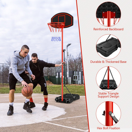 Adjustable Basketball Hoop System Stand Portable with 2 Wheels Fillable Base-Black & Red
