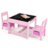 Kids Table Chairs Set With Storage Boxes Blackboard Whiteboard Drawing-Pink