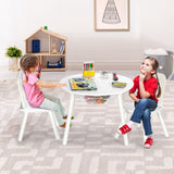 Wood Activity Kids Table and Chair Set with Center Mesh Storage for Snack Time and Homework-White