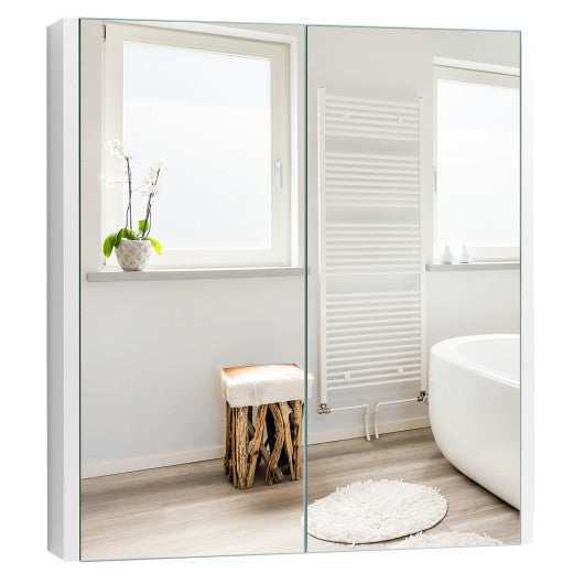 2-Tier Wall-Mounted Storage Cabinet with Double Mirror Doors