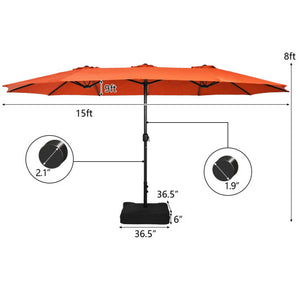 15 Feet Double-Sided Twin Patio Umbrella with Crank and Base-Orange