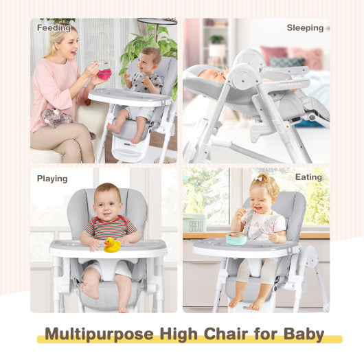 Baby Convertible Folding Adjustable High Chair with Wheel Tray Storage Basket -Gray